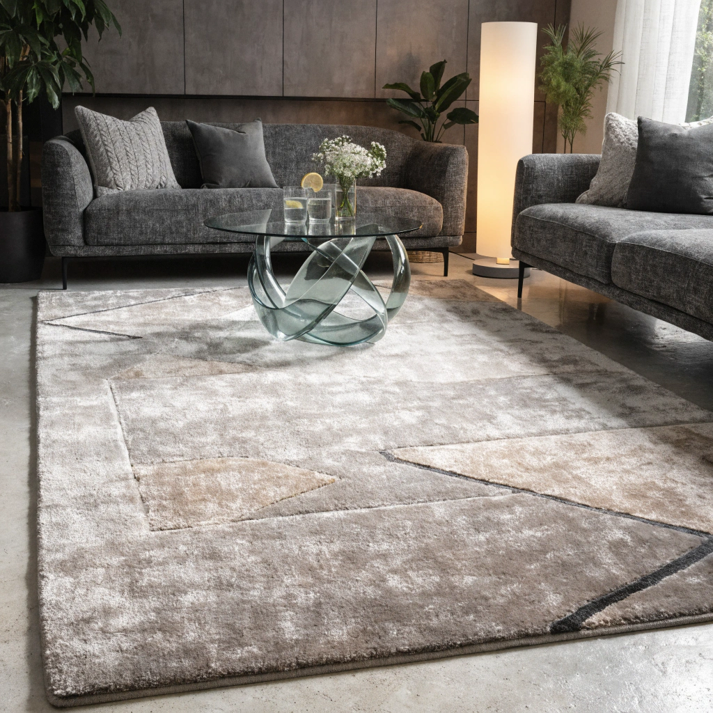 premium modern salon halısı – gri & krem geometrik desen